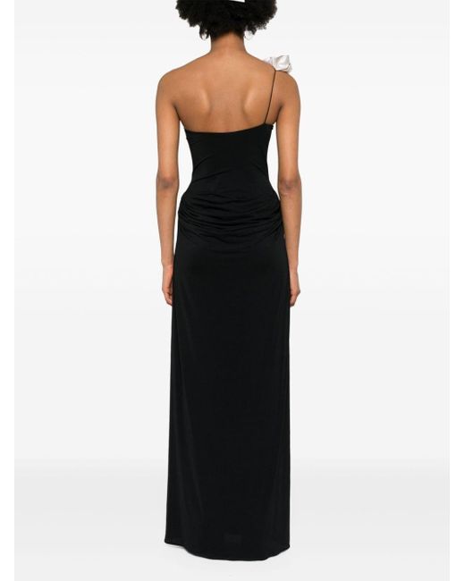 Magda Butrym Black One-shoulder Silk Long Dress With Cut-out Detail