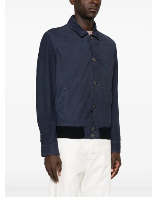 Barba Napoli Blue Spread-Collar Suede Jacket for men
