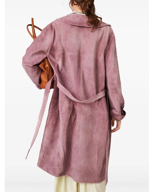 Miu Miu Pink Logo-Embossed Leather Coat
