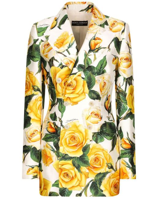 Dolce & Gabbana Blazer Met Roosprint in het Yellow