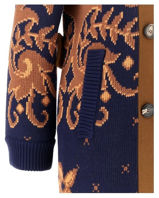 Etro Brown Floral-Pattern Double-Breasted Coat