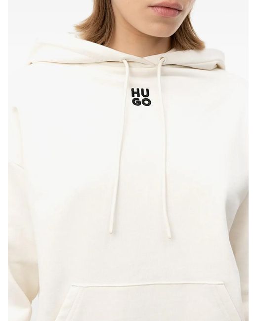 HUGO White Hoodie À Logo Imprimé