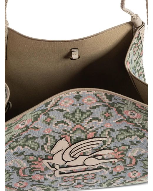 Etro White Pegasus Floral Tote Bag