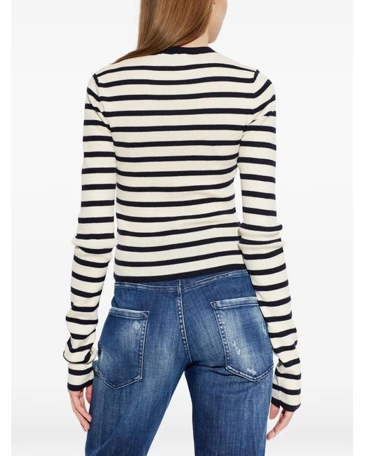 DSquared² White Striped Wool Sweater