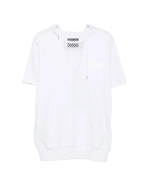 Versace Jeans Couture White Mesh-Insert Short-Sleeve Hoodie