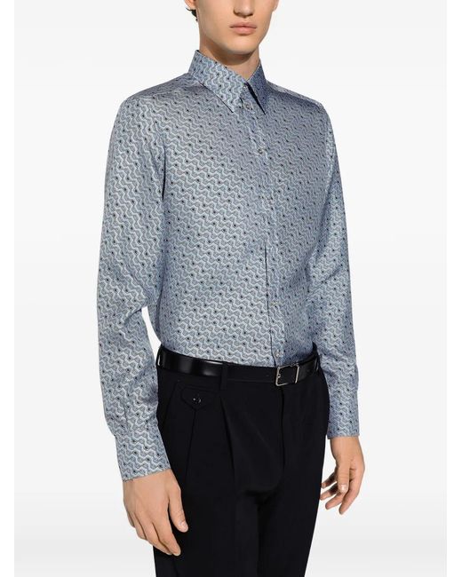 Dolce & Gabbana Blue All-Over Print Shirt for men