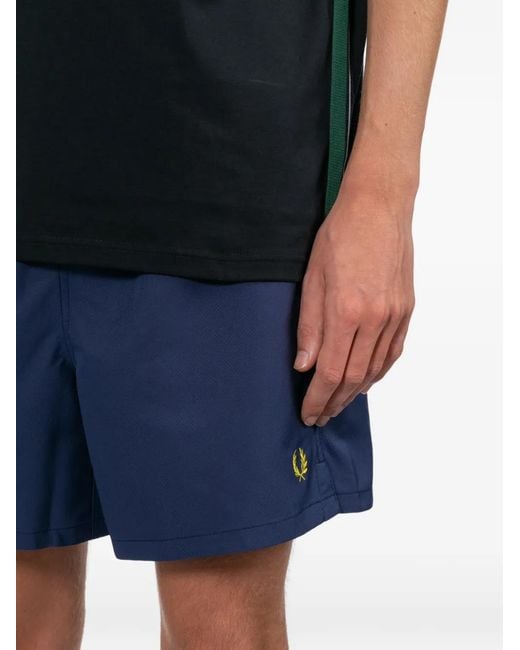Fred Perry Blue Logo-Embroidered Swim Shorts for men