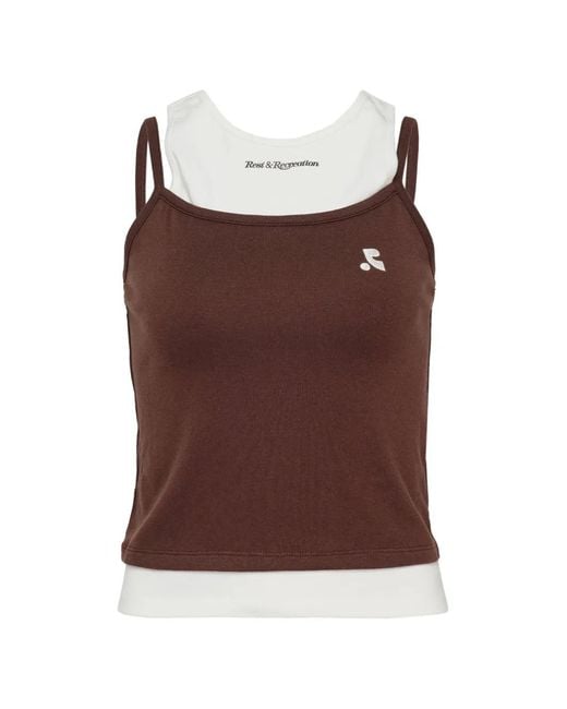 Rest&Recreation Brown Layered Logo-Embroidered Tank Top