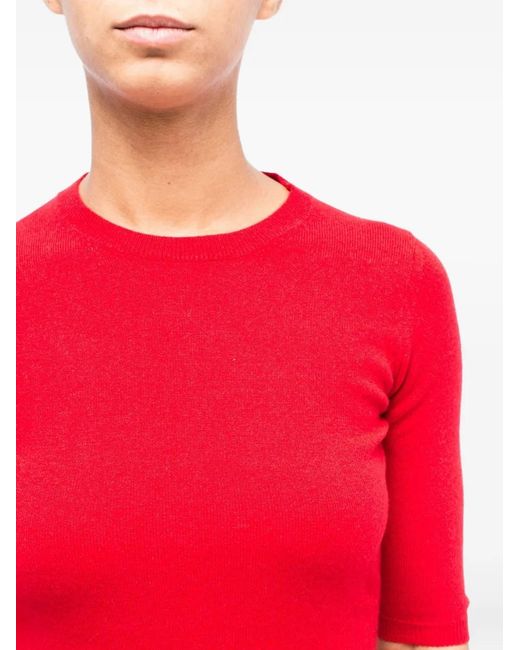 LA ROSE Red Round-Neck Short-Sleeve Jumper