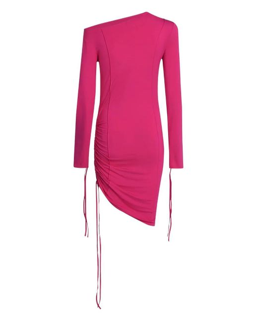 Karl Lagerfeld Pink Off-Shoulder Drawcord Asymmetric Dress