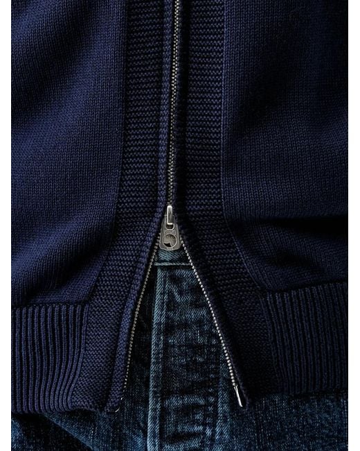 KENZO Blue Textured-Knit Zip-Up Hoodie