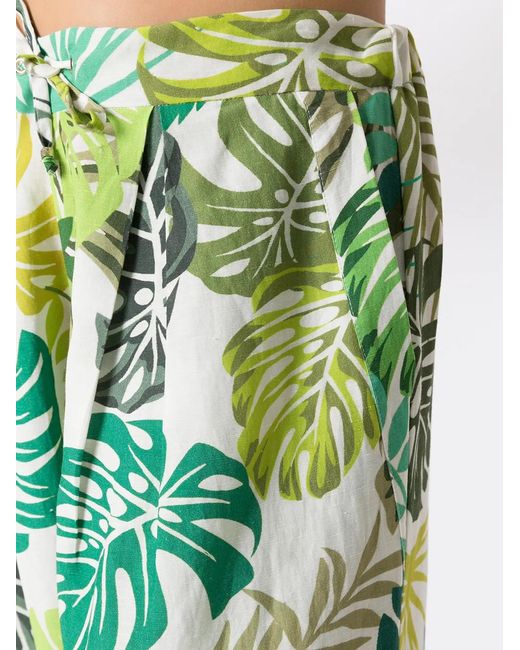 Amir Slama Green Palm Leaf Print Straight Trousers