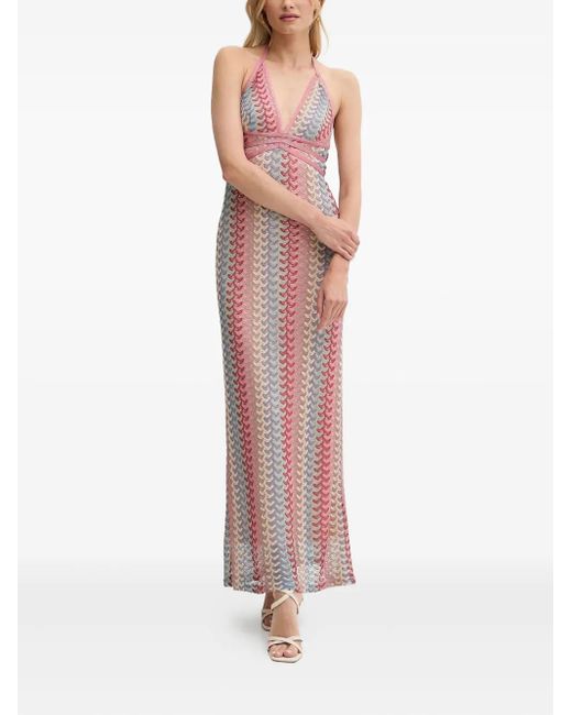 Guess Pink Halterneck Crochet Maxi Dress