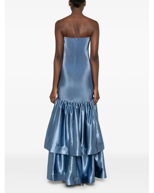 L'idée Blue Robe Longue Elevate Plissée À Volants Superposés