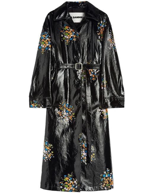 Jil Sander Black Printed Trench Coat