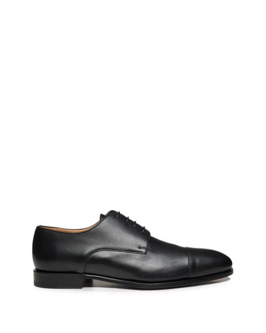 Amedeo Testoni Black Cap-Toe Lace-Up Derby Shoes for men