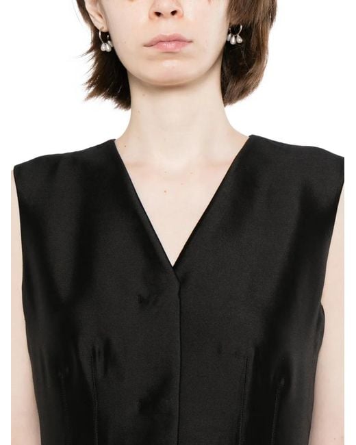 JNBY Black Robe Mi-Longue Sans Manches À Col V