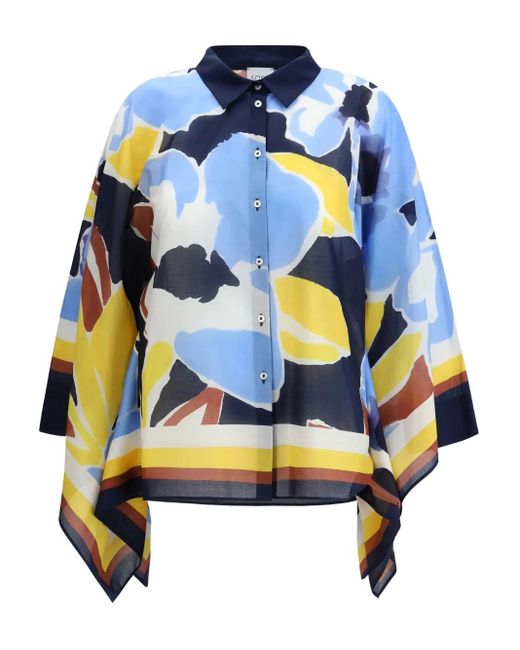 Sara Roka Blue Floral Print Shirt