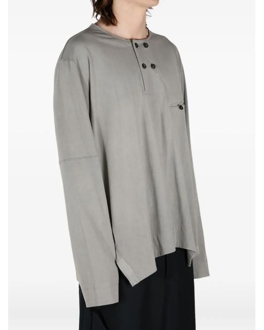 Ziggy Chen Gray Buttoned-Placket Long-Sleeve Top for men
