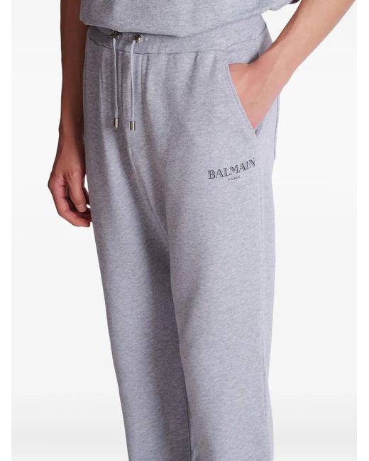 Balmain Gray Logo-Print Drawstring Track Pants for men