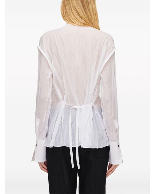 Ferragamo White Crinkled Sheer Organza Shirt