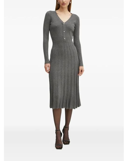 Morgan Gray V-Neck Button Midi Dress