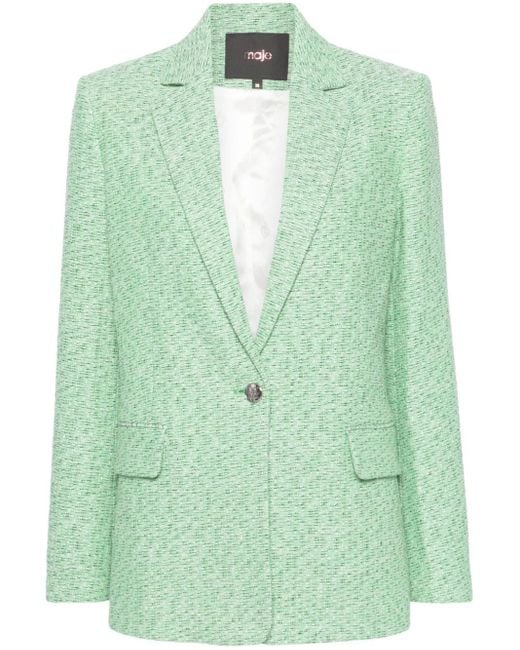 Blazer en tweed à simple boutonnage Maje en coloris Green