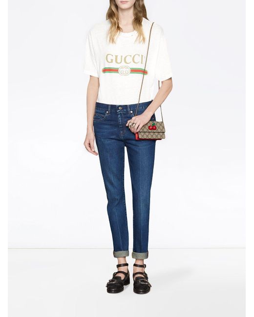 Gucci GG Supreme Mini Tas Met Kersen in het Multicolor