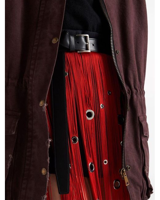 Prada Red Eyelet-embellished Fringe Skirt