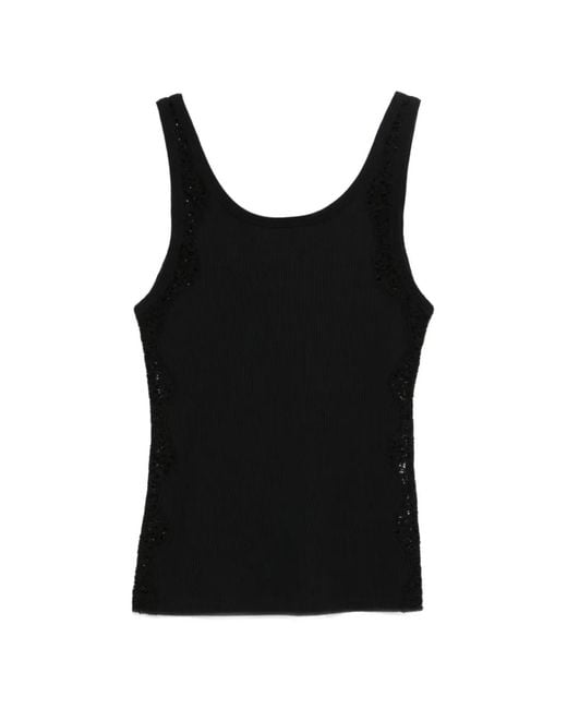 Sandro Black Lace-Trim Tank Top