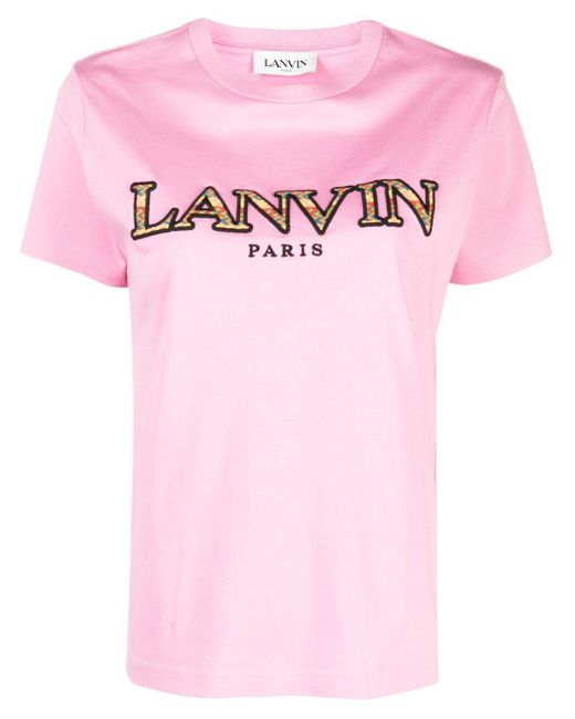Lanvin Logo-embroidered Cotton T-shirt in het Pink