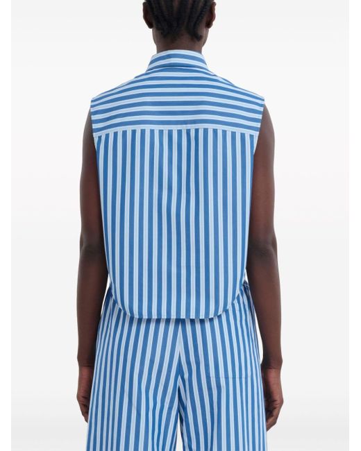 Marni Blue Striped Sleeveless Cotton Shirt