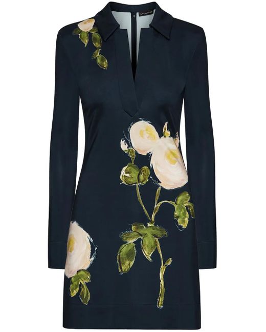Oscar de la Renta ローズプリント ミニドレス Blue