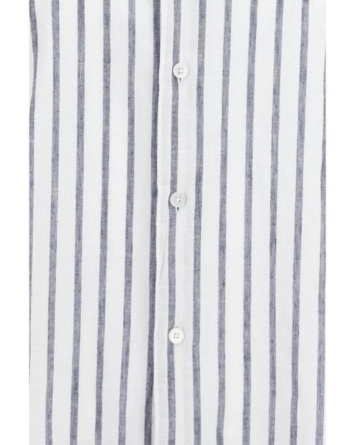 Brooksfield White Vertical-Stripe Band-Collar Shirt for men