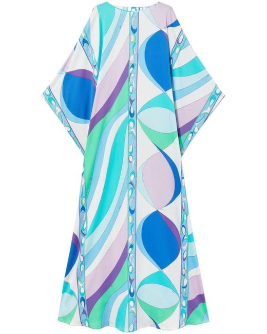 Robe longue en soie à imprimé Pesci Emilio Pucci en coloris Blue