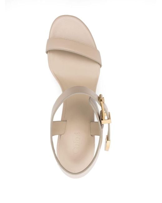 Chloé 70mm Rebecca Leather Wedge Sandals in het Natural