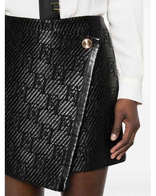 Elisabetta Franchi Black Wrap-design Jacquard Miniskirt