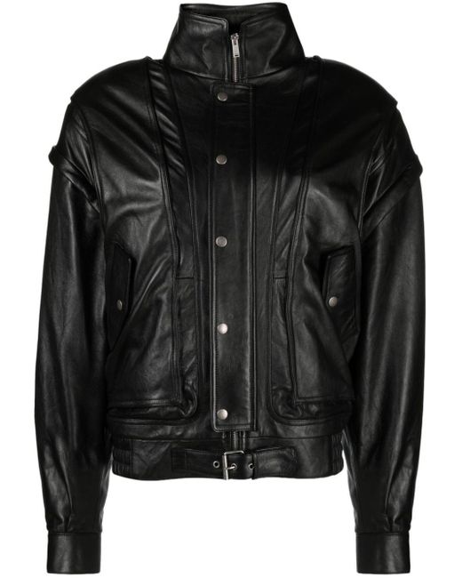 Saint Laurent Black Leather Jacket With Detachable Sleeves