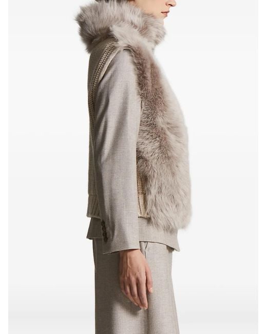 Peserico Brown Ribbed-Knit Shearling Jacket