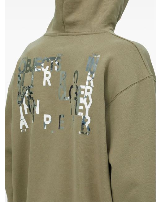 MSGM Green Slogan-Print Drawstring Hoodie for men