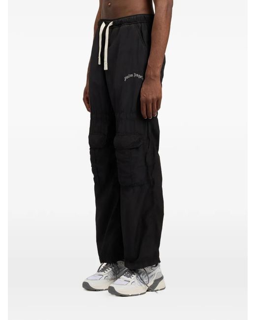 Palm Angels Black Logo Drawstring Cargo Trousers for men