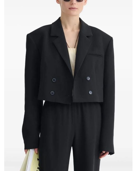 Nanushka Blue Rony Double-Breasted Cropped Blazer