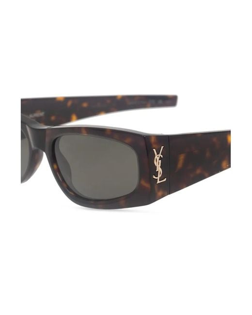 Saint Laurent Gray Rectangle-Framed Tortoiseshell Sunglasses