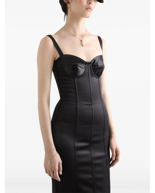 Dolce & Gabbana Black Satin-Midikleid Mit Korsettdetail Und Bh