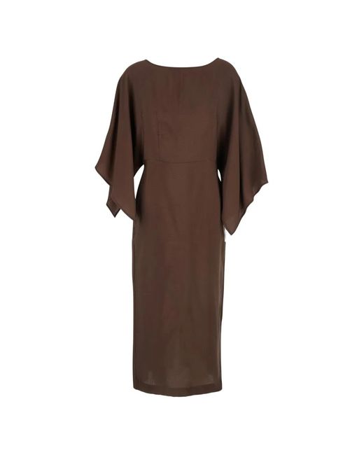 ..,merci Brown Textured Cape-Sleeve Midi Dress