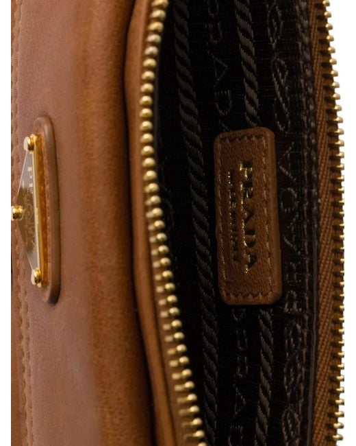 Prada Brown Nappa Leather Wallet With Shoulder Strap