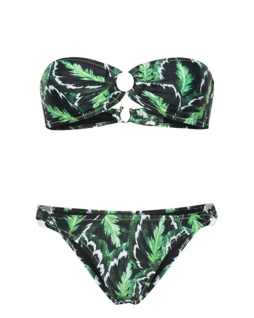 Reina Olga Green Band Camp Leaf-print Bikini Set