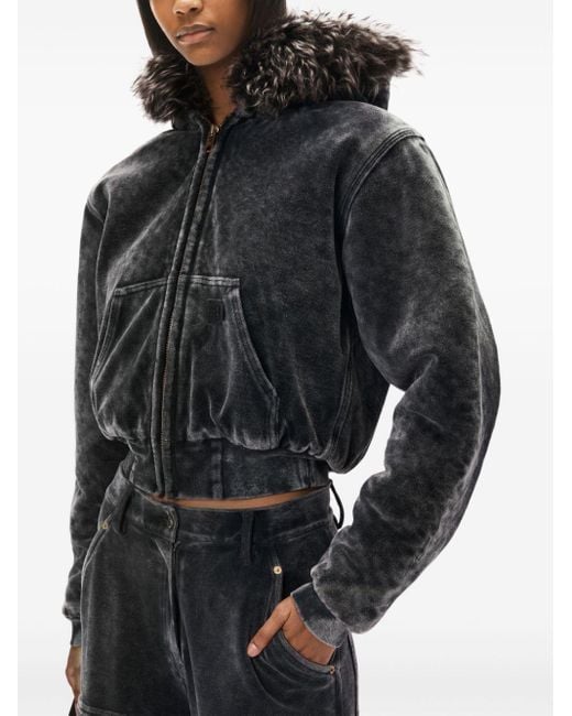 Alexander Wang Velour Hooded Cropped Jacket in Black Lyst UK