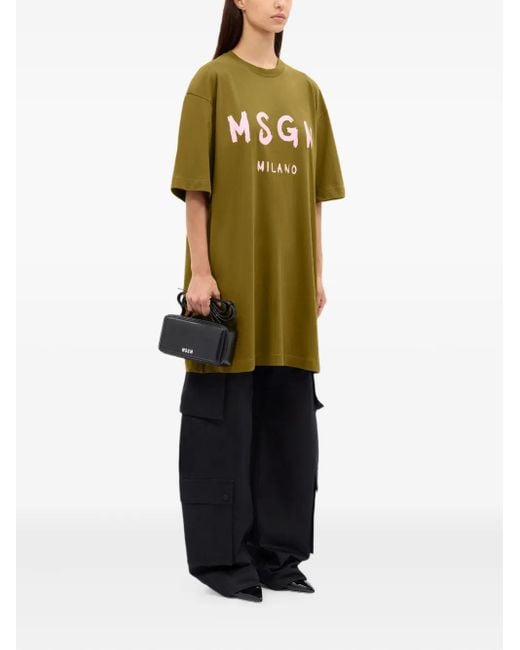 MSGM Green Logo-Print T-Shirt Dress