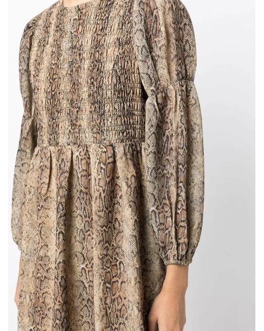 Ganni Natural Snake-Print Mini Dress